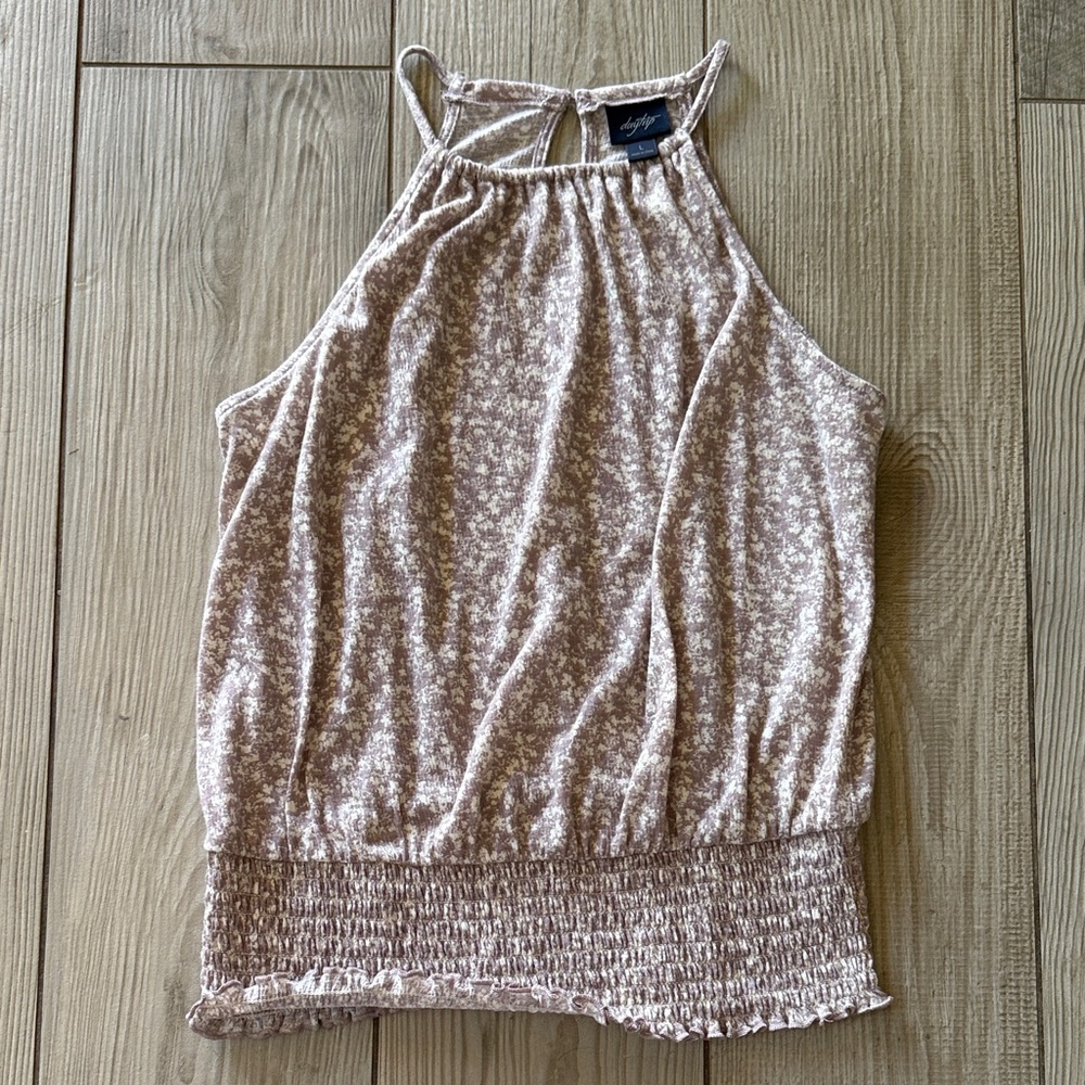 Daytrip Blush Pink Floral Smocked-Hem Halter Tank